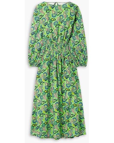 RHODE Poppy Printed Cotton-voile Midi Dress - Green