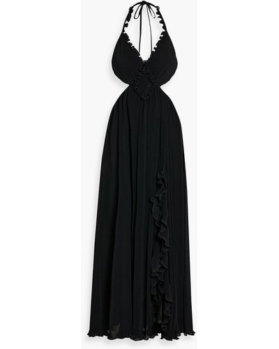 LoveShackFancy Talitha Cutout Plissé-crepe Halterneck Maxi Dress - Black