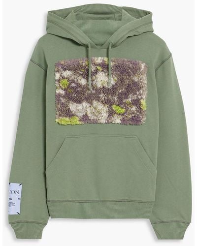 McQ Printed Faux Shearling-paneled French Cotton-terry Hoodie - Green