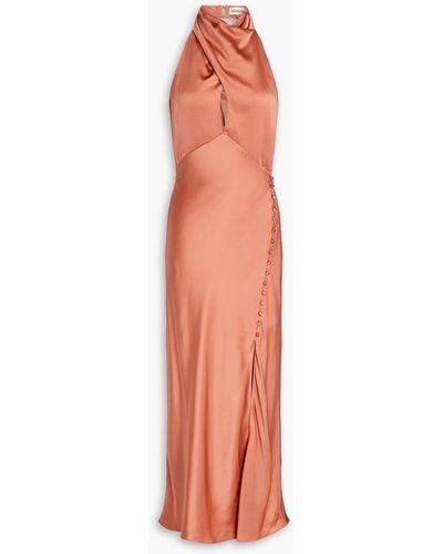 Nicholas Aline Silk-satin Halterneck Midi Dress - Pink