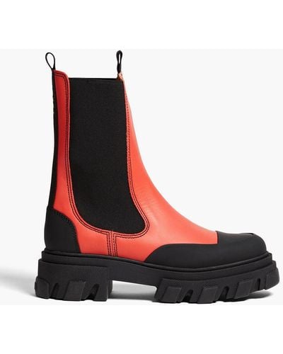 Ganni Leather Chelsea Boots - Red