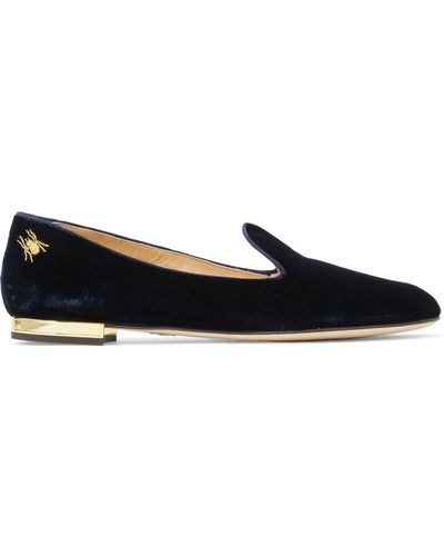 Charlotte Olympia Nocturnal Embroidered Velvet Slippers - Blue