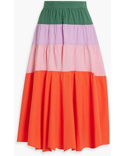 10 Crosby Derek Lam Katalina Tiered Color-block Cotton-poplin Midi Skirt