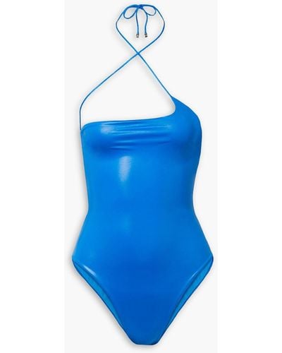 The Attico Coated Halterneck Swimsuit - Blue