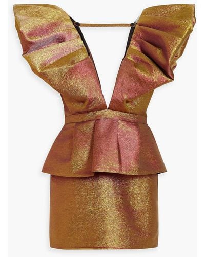 Ronny Kobo Changierendes minikleid aus lamé mit rüschen - Braun
