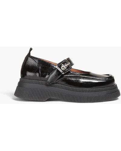 Ganni Crinkled Patent-leather Platform Mary Jane Court Shoes - Black