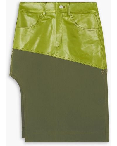 ANDERSSON BELL Sevilla Asymmetric Leather And Cotton-blend Twill Skirt - Green