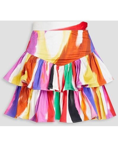 Stella Jean Tiered Ruffled Printed Stretch-cotton Mini Skirt