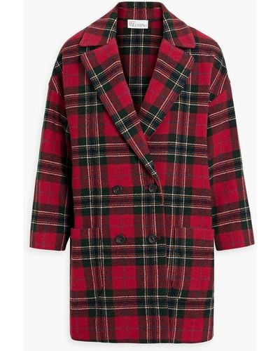 RED Valentino Double-breasted Checked Wool-tweed Coat - Red