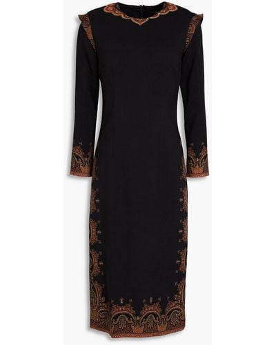 Etro Printed Wool-blend Crepe Dress - Black