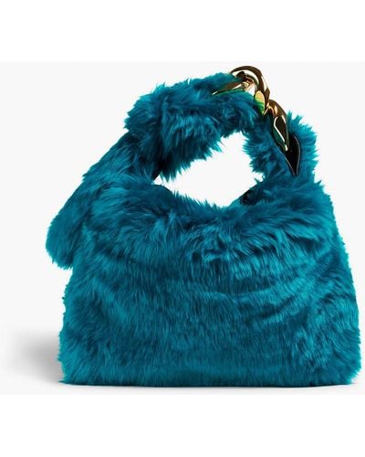 JW Anderson Chain-embellished Faux Fur Shoulder Bag - Blue