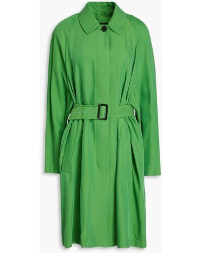 Emporio Armani Belted Cupro-blend Twill Coat - Green