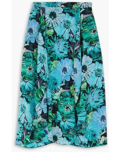 Stella McCartney Asymmetric Floral-print Silk Crepe De Chine Midi Skirt - Blue