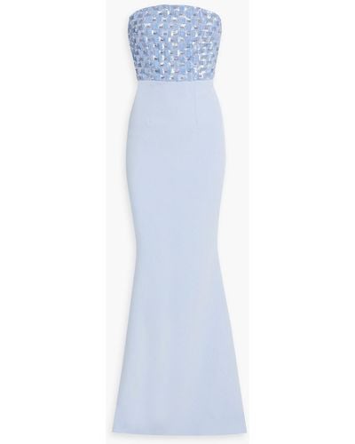 Safiyaa Natalia Strapless Embellished Crepe Gown - Blue
