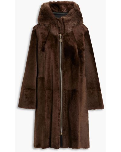Dom Goor Reversible Shearling Hooded Coat - Brown