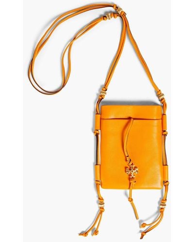 Tory Burch Bead-embellished Leather Phone Pouch - Orange