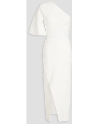 Safiyaa Kalypso midi-strickkleid mit asymmetrischer schulterpartie - Weiß