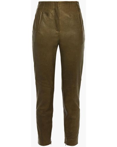 Veronica Beard Sethe Crinkled-leather Tapered Pants - Green