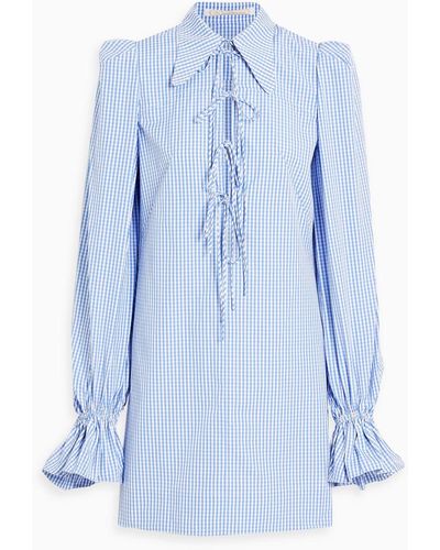 The Vampire's Wife Gingham Cotton-poplin Mini Shirt Dress - Blue