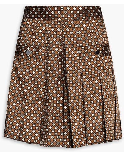 Sandro Noisette Pleated Printed Satin-twill Shorts - Brown