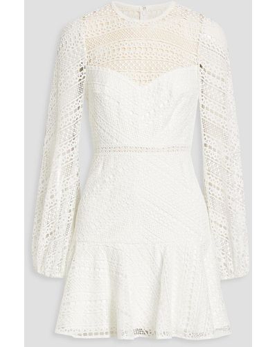 ML Monique Lhuillier Fluted Macramé Lace Mini Dress - White