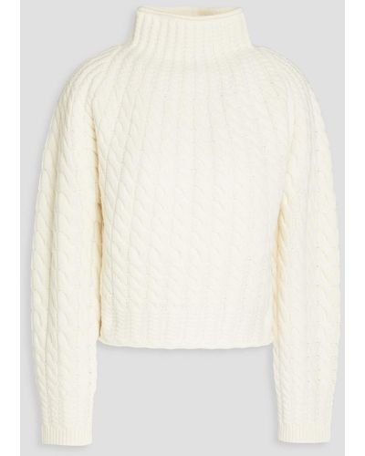 Theory Cable-knit Wool And Cashmere-blend Turtleneck Sweater - White