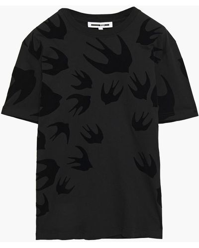 McQ Beflocktes t-shirt aus baumwoll-jersey - Schwarz