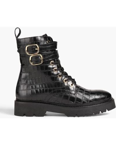 Claudie Pierlot Annabella Croc-effect Leather Combat Boots - Black