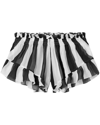 Caroline Constas Ruffled Striped Chiffon Shorts - Black