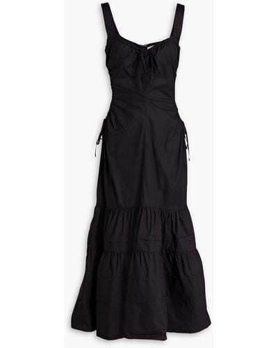 Nicholas Betty Tiered Cutout Cotton-poplin Midi Dress - Black