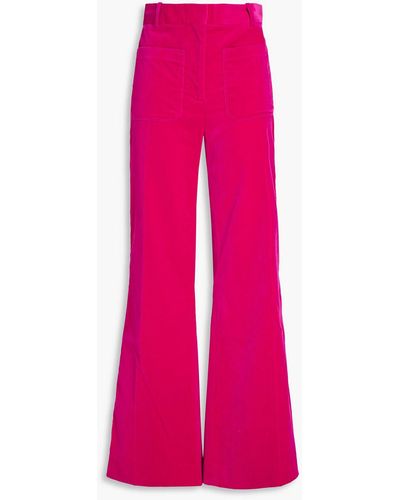 Victoria Beckham Cotton-blend Velvet Flared Pants - Pink