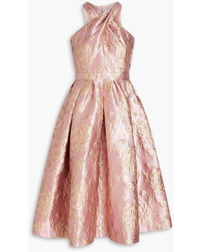 Huishan Zhang Metallic Floral-brocade Midi Dress - Pink