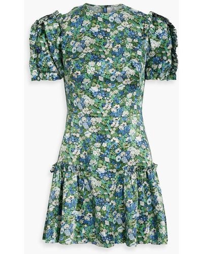 The Vampire's Wife Gathered Floral-print Silk Crepe De Chine Mini Dress - Green