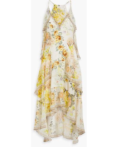 Camilla Embellished Floral-print Silk-georgette Dress - Metallic
