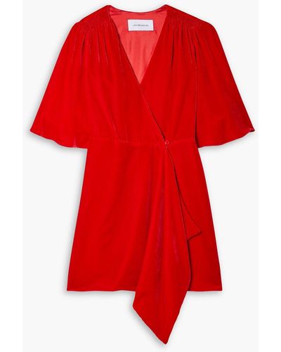 Les Rêveries Draped Velvet Mini Wrap Dress - Red