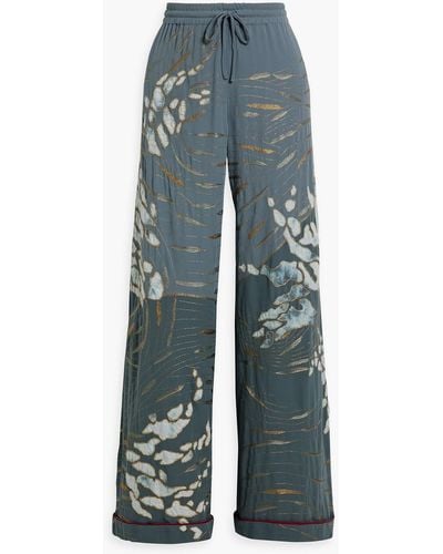 Valentino Garavani Cotton-voile Panelled Embroidered Silk Crepe De Chine Wide-leg Trousers - Blue