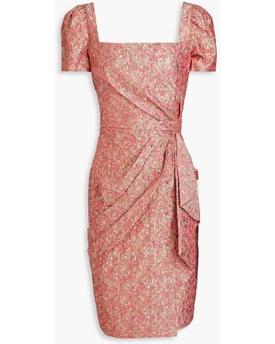 THEIA Wrap-effect Metallic Cloqué-jacquard Dress - Pink
