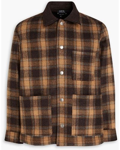 A.P.C. Checked Wool-blend Felt Overshirt - Brown