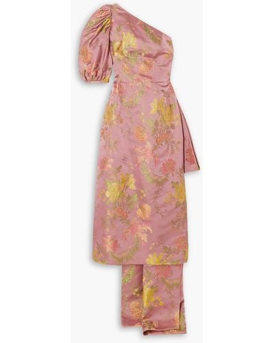Markarian Drusa One-shoulder Draped Floral-jacquard Midi Dress - Pink