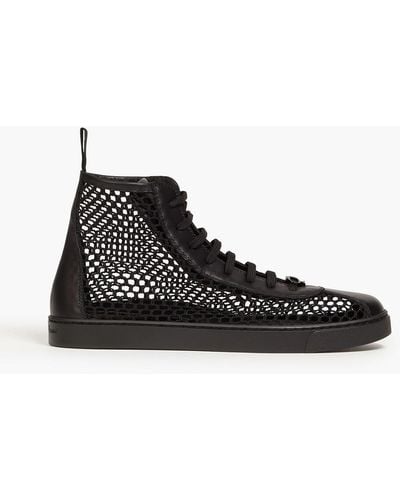 Gianvito Rossi Fishnet And Leather High-top Trainers - Black