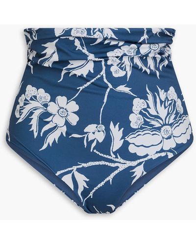 Mara Hoffman Bobbi Floral-print Ruched High-rise Bikini Briefs - Blue