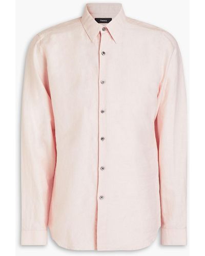 Theory Irving Slub Cotton And Linen-blend Twill Shirt - Pink