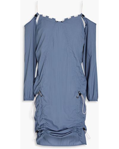 McQ Cold-shoulder Ruched Ripstop Mini Dress - Blue