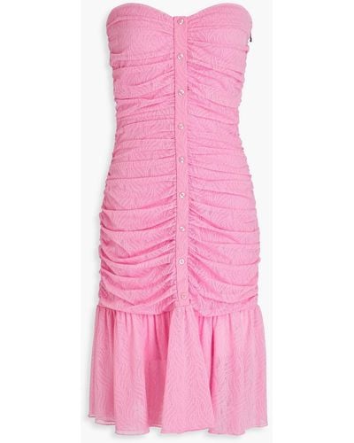ROTATE BIRGER CHRISTENSEN Strapless Embellished Ruched Mesh Dress - Pink