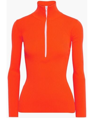 Tibi Neon Ribbed-knit Turtleneck Jumper - Orange