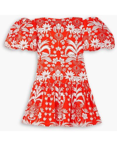 Borgo De Nor ziggy Off-the-shoulder Floral-print Cotton Mini Dress - Red