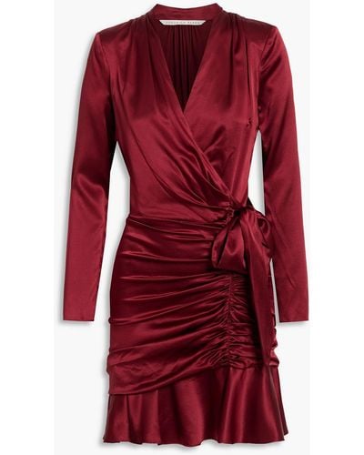 Veronica Beard Agatha Wrap-effect Ruched Stretch-silk Satin Mini Dress - Red