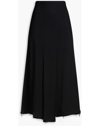 BITE STUDIOS Frayed Pleated Crepe Midi Skirt - Black