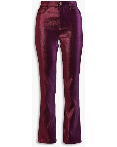 Area Cutout Metallic Twill Slim-leg Trousers - Red