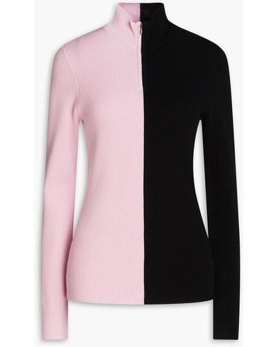 Stine Goya Sylvie Two-tone Ribbed-knit Half-zip Sweater - Pink
